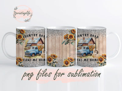 Country Road Take Me Home Country Music Mug Wrap Design, Instant Digital Design Download Mug Wrap Design, Mug Design PNG Sublimation PrintingLife 