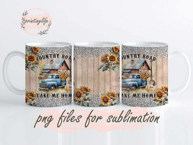 Country Road Take Me Home Country Music Mug Wrap Design, Instant Digital Design Download Mug Wrap Design, Mug Design PNG Sublimation PrintingLife 