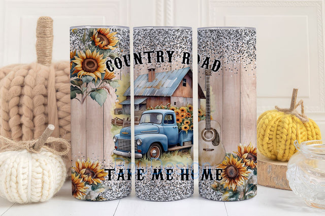 Country Road Take Me Home Country Music Tumbler, 20oz Straight & Tapered Tumbler Wrap PNG, Music Lover Mug, Music Lover Cup Sublimation BouDesign 