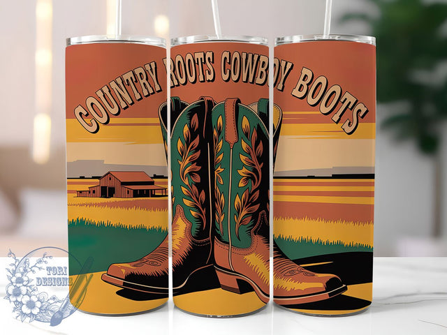 Country Roots 20oz Tumbler, Country Roots Quote, Cowboy Boots Wrap, Western Style Sublimation, 20oz Tumbler Wrap, Sublimation Design PNG, Rustic Cowboy Gift Sublimation ToriDesigns 