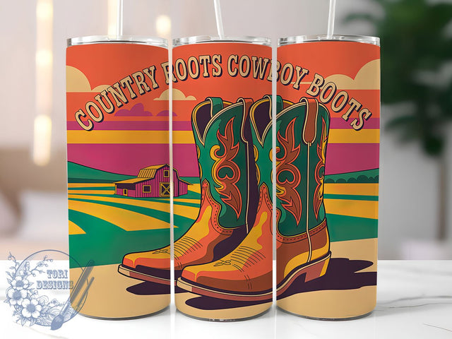 Country Roots 20oz Tumbler, Country Roots Quote, Cowboy Boots Wrap, Western Style Sublimation, 20oz Tumbler Wrap, Sublimation Design PNG, Rustic Cowboy Gift Sublimation ToriDesigns 