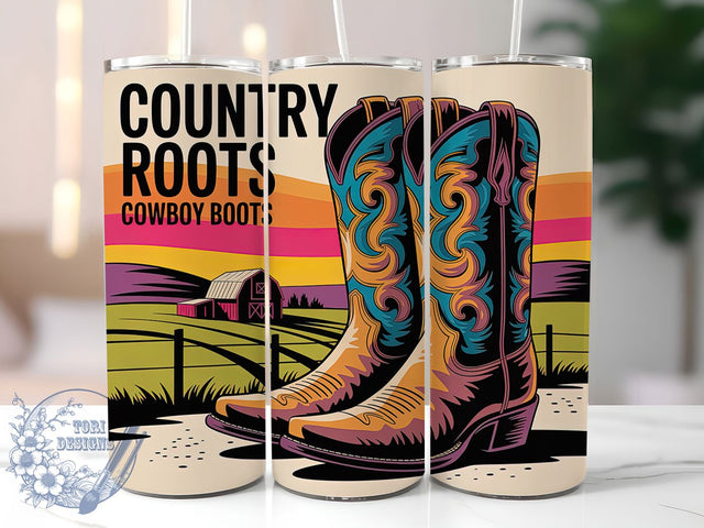 Country Roots 20oz Tumbler, Country Roots Quote, Cowboy Boots Wrap, Western Style Sublimation, 20oz Tumbler Wrap, Sublimation Design PNG, Rustic Cowboy Gift Sublimation ToriDesigns 