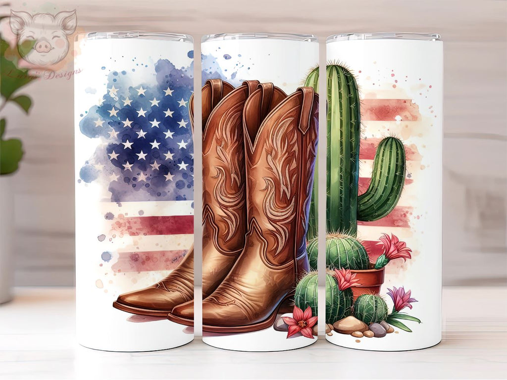 Country Tumbler Wrap, Cowgirl Boots and Cactus 20 oz Tumbler, Western ...