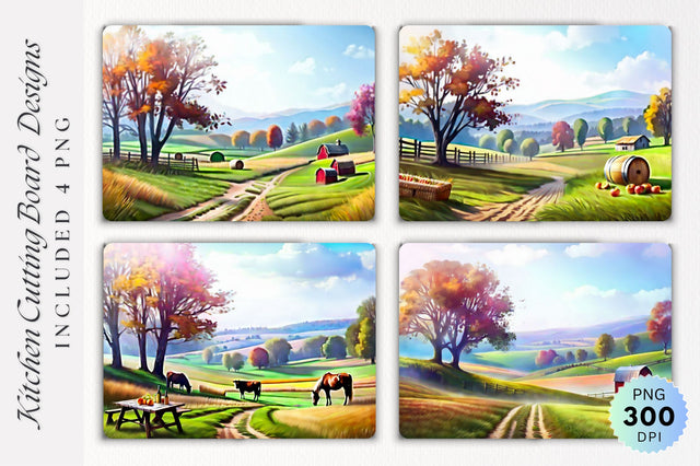 Countryside Glass Cutting Board PNG Design Sublimation Regulrcrative 