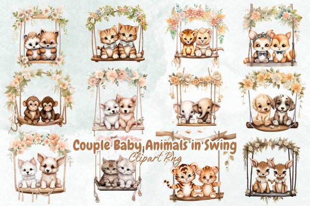 Couple Baby Animals in Swing Sublimation Bundle Sublimation Designangry 