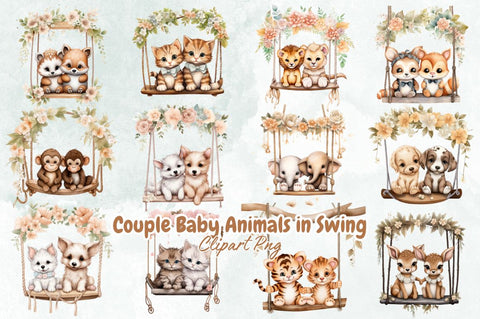 Couple Baby Animals in Swing Sublimation Bundle Sublimation Designangry 
