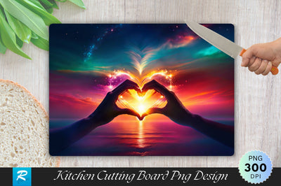 Couple Forming Heart Shape with Hands Sunset Glow Background Cutting Board Sublimation Regulrcrative 