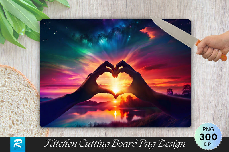Couple Forming Heart Shape with Hands Sunset Glow Background Cutting Board Sublimation Regulrcrative 