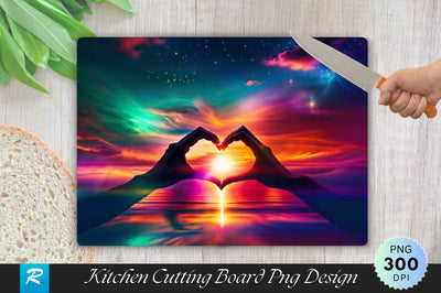 Couple Forming Heart Shape with Hands Sunset Glow Background Cutting Board Sublimation Regulrcrative 