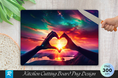 Couple Forming Heart Shape with Hands Sunset Glow Background Cutting Board Sublimation Regulrcrative 