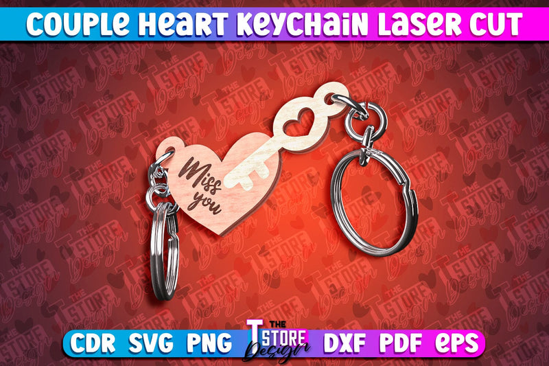 Couple Heart Keychain | Laser Cut SVG Design | CNC Files SVG The T Store Design 