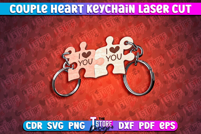Couple Heart Keychain | Laser Cut SVG Design | CNC Files SVG The T Store Design 
