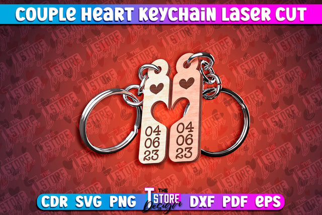 Couple Heart Keychain | Laser Cut SVG Design | CNC Files SVG The T Store Design 