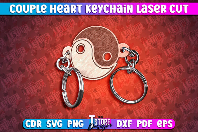 Couple Heart Keychain | Laser Cut SVG Design | CNC Files SVG The T Store Design 