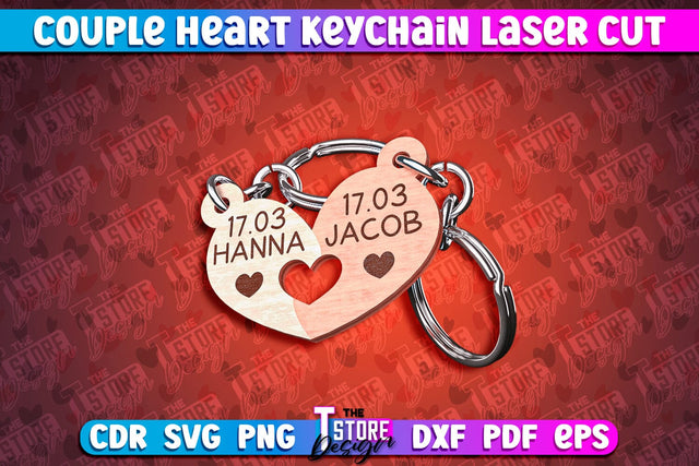 Couple Heart Keychain | Laser Cut SVG Design | CNC Files SVG The T Store Design 