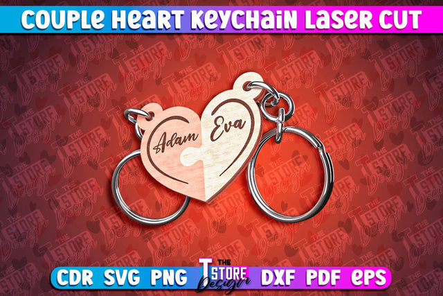 Couple Heart Keychain | Laser Cut SVG Design | CNC Files SVG The T Store Design 