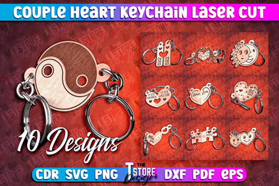 Couple Heart Keychain | Laser Cut SVG Design | CNC Files SVG The T Store Design 