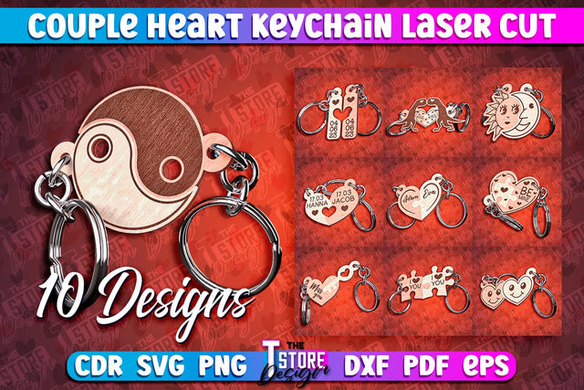 Couple Heart Keychain | Laser Cut SVG Design | CNC Files SVG The T Store Design 