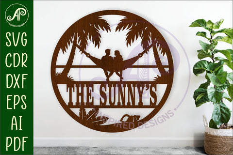 Couple in hammock at beach themed name sign svg laser SVG APInspireddesigns 