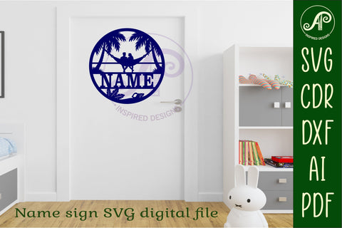 Couple in hammock at beach themed name sign svg laser SVG APInspireddesigns 