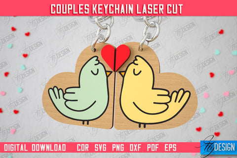 Couple Keychain Laser Cut Bundle | Valentine's Day Gift Idea | Paired Keychains | CNC Files SVG Fly Design 