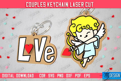 Couple Keychain Laser Cut Bundle | Valentine's Day Gift Idea | Paired Keychains | CNC Files SVG Fly Design 