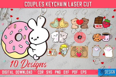 Couple Keychain Laser Cut Bundle | Valentine's Day Gift Idea | Paired Keychains | CNC Files SVG Fly Design 