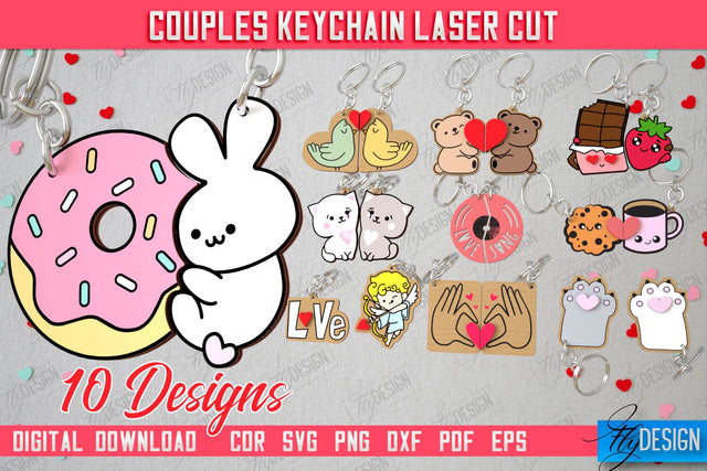 Couple Keychain Laser Cut Bundle | Valentine's Day Gift Idea | Paired Keychains | CNC Files SVG Fly Design 