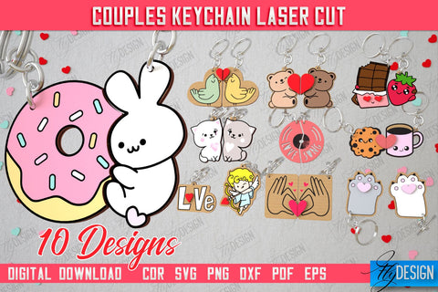 Couple Keychain Laser Cut Bundle | Valentine's Day Gift Idea | Paired Keychains | CNC Files SVG Fly Design 
