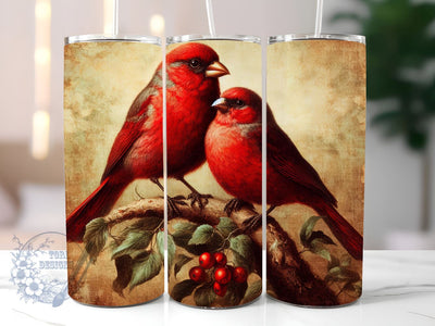 Couple Of Red Birds Tumbler PNG, Red Cardinal Bird 20 oz Skinny Tumbler Sublimation Design, Straight & Tapered Wrap, Tumbler Wrap, Tumbler Png, Instant Download Sublimation ToriDesigns 