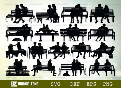 Couple On A Bench SVG-Lovers On A Bench Silhouette Cut File Bundle SVG Unique Zone 