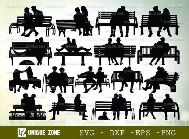 Couple On A Bench SVG-Lovers On A Bench Silhouette Cut File Bundle SVG Unique Zone 