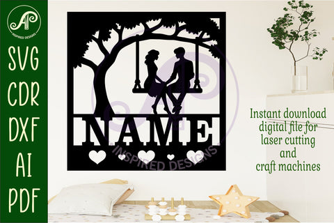Couple on swing name sign svg laser SVG APInspireddesigns 