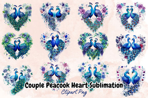 Couple Peacook Heart Sublimation Clipart Bundle SVG Designangry 