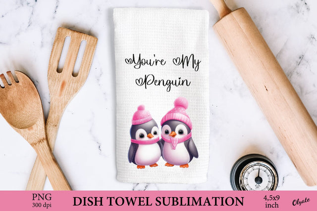 Couple Penguin Sublimation PNG. Valentines Dish Towel PNG Sublimation Olga Terlyanskaya 