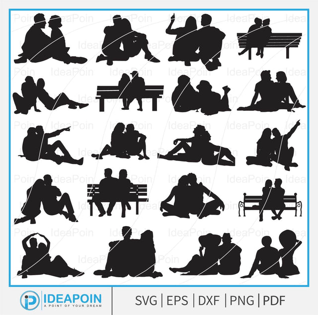 Couple Sitting Silhouette, Couple Sitting Svg, Romantic couple svg, Couple Silhouette, couple sitting on bench, Love Dating Romance Caring SVG Dinvect 