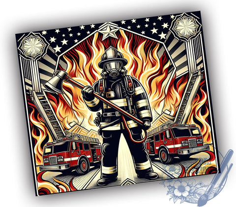 Courage American Fireman 20oz Skinny Tumbler, Fireman Firefighter Tumbler Png, Straight & Tapered Tumbler Wrap, Instant Digital Download Sublimation ToriDesigns 