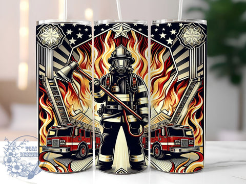 Courage American Fireman 20oz Skinny Tumbler, Fireman Firefighter Tumbler Png, Straight & Tapered Tumbler Wrap, Instant Digital Download Sublimation ToriDesigns 