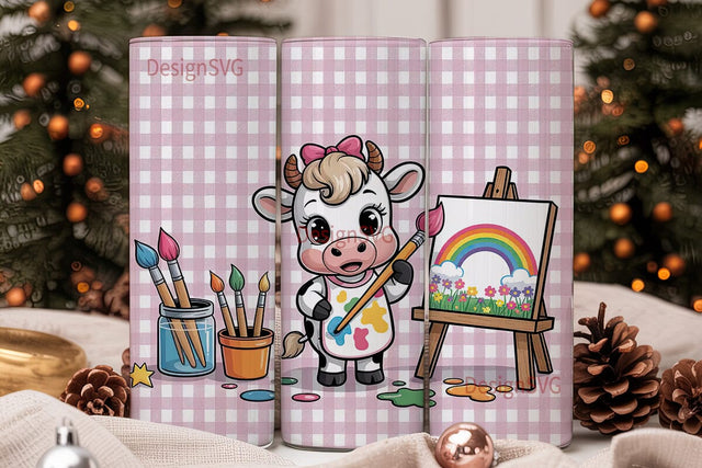 Cow Artist 20oz Tumbler Wrap Sublimation DesignSVG 