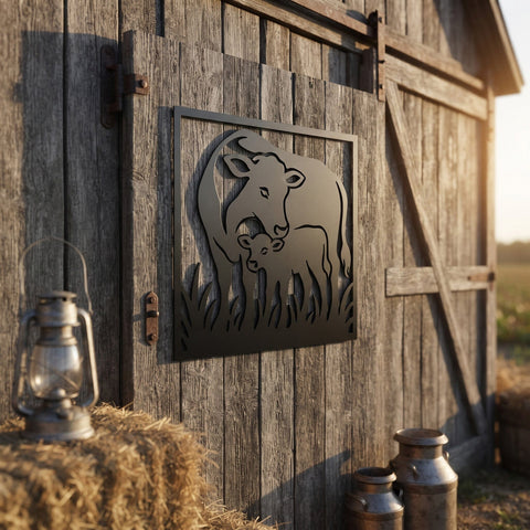 Cow & Calf Laser SVG | Cow Family DXF Cut File | Farm Animal Metal Wall Art | CNC Plasma Laser Cut File | Rustic Farmhouse Sign SVG HappyDesignStudio 