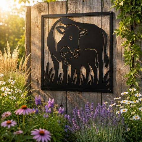 Cow & Calf Laser SVG | Cow Family DXF Cut File | Farm Animal Metal Wall Art | CNC Plasma Laser Cut File | Rustic Farmhouse Sign SVG HappyDesignStudio 