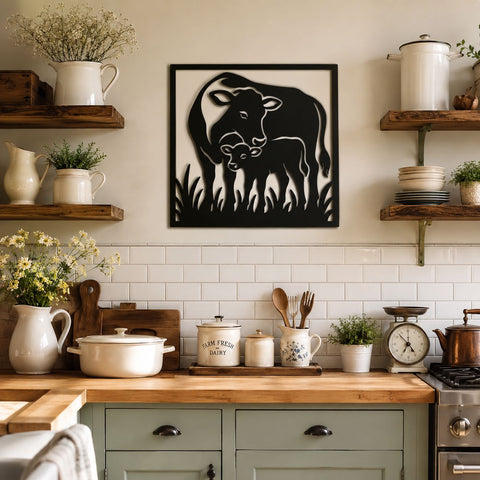 Cow & Calf Laser SVG | Cow Family DXF Cut File | Farm Animal Metal Wall Art | CNC Plasma Laser Cut File | Rustic Farmhouse Sign SVG HappyDesignStudio 