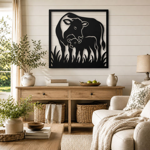Cow & Calf Laser SVG | Cow Family DXF Cut File | Farm Animal Metal Wall Art | CNC Plasma Laser Cut File | Rustic Farmhouse Sign SVG HappyDesignStudio 