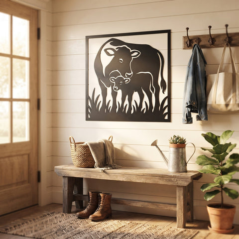 Cow & Calf Laser SVG | Cow Family DXF Cut File | Farm Animal Metal Wall Art | CNC Plasma Laser Cut File | Rustic Farmhouse Sign SVG HappyDesignStudio 