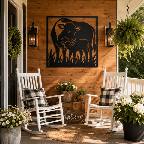 Cow & Calf Laser SVG | Cow Family DXF Cut File | Farm Animal Metal Wall Art | CNC Plasma Laser Cut File | Rustic Farmhouse Sign SVG HappyDesignStudio 