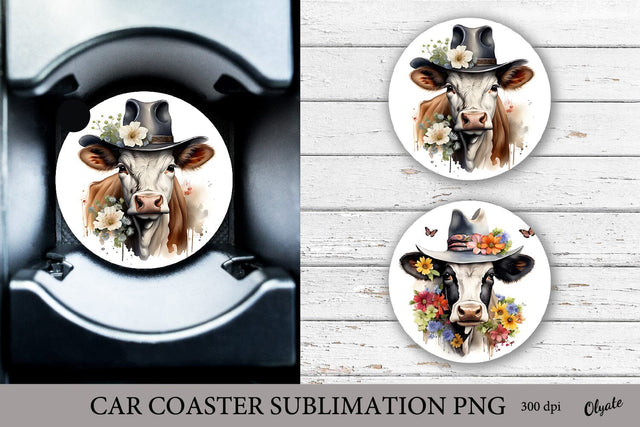 Cow Car Coaster Sublimation PNG. Farmhouse Sublimation PNG Sublimation Olga Terlyanskaya 