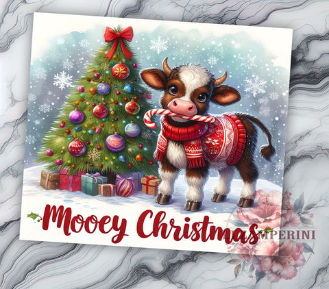 Cow Christmas Gift, Mooey Christmas, Tumbler Wrap Design, Holiday Drinkware, Sublimation PNG, Cute Cow Design, 20oz Tumbler, Farmhouse Christmas Decor Sublimation Li Zamperini 
