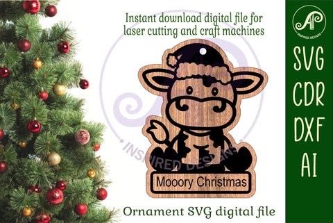 Cow Christmas Ornament SVG laser cut SVG APInspireddesigns 