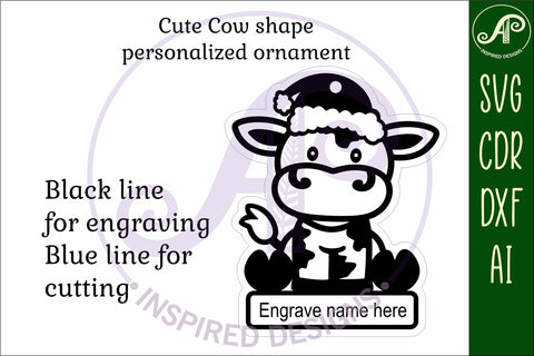 Cow Christmas Ornament SVG laser cut SVG APInspireddesigns 
