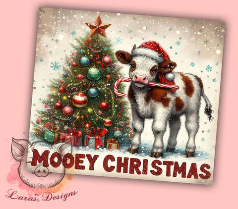Cow Christmas Tumbler, Mooey Christmas Design, 20oz Tumbler Wrap, Farmhouse Holiday Decor, Cute Cow Gift, Sublimation PNG, Animal Lover Gift, Digital Download Sublimation Lara' s Designs 